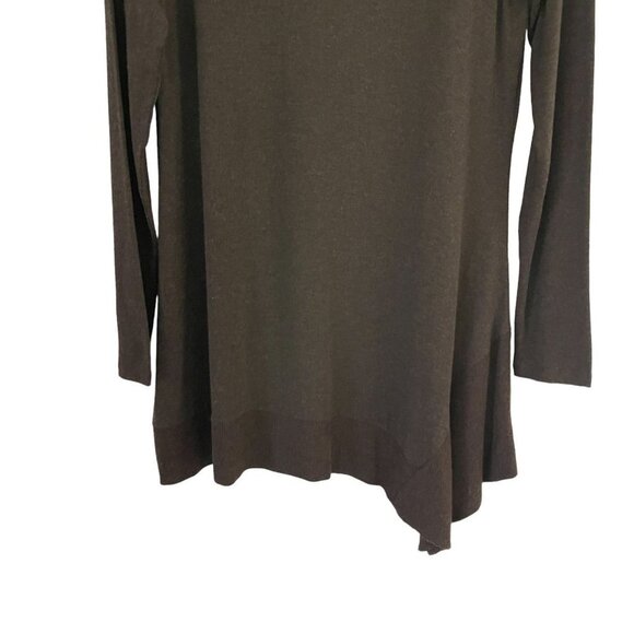 Eileen Fisher Size XS Asymmetrical Tunic Jersey Knit V-Neck Brown Long Sleeve - Picture 8 of 9